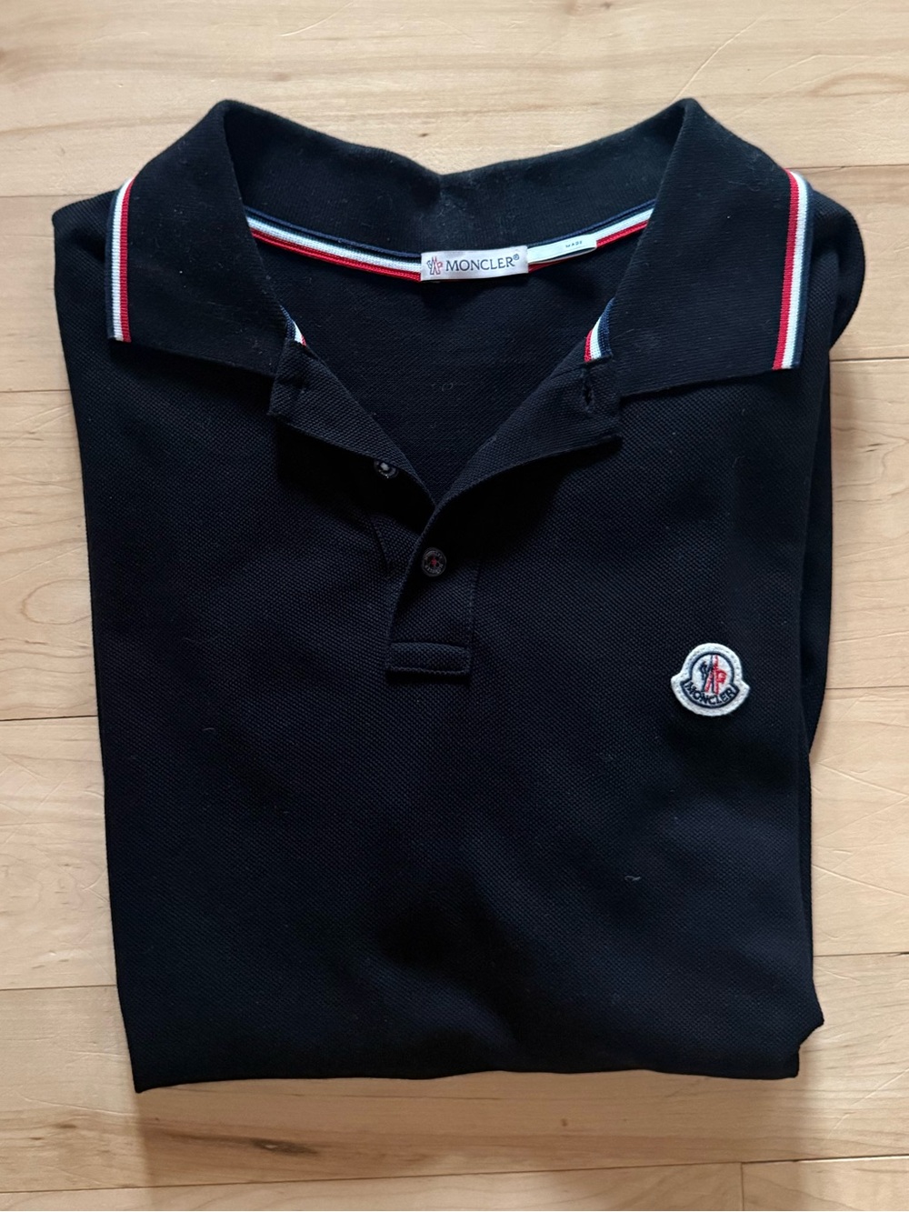 Moncler Black Polo with Red and White Trim